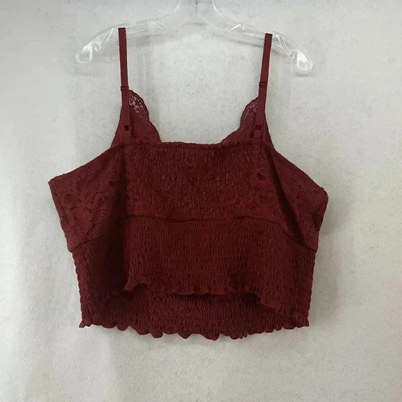 Torrid Burgundy Smocked Cropped Tank Lace V Neck Summer Feminine Size 3 (22/24) - Picture 4 of 6